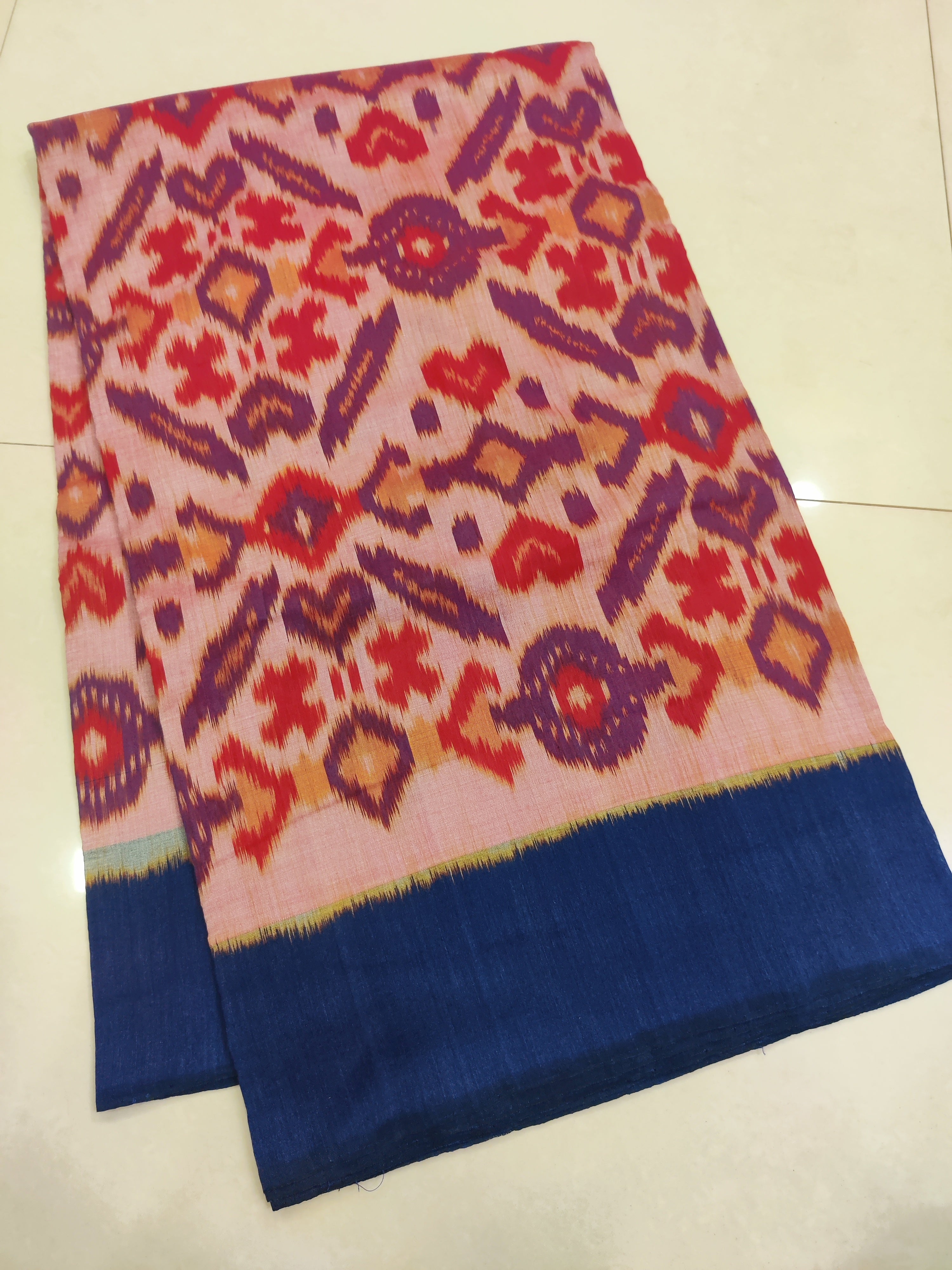 Blue - MERCERISED PURE COTTON HANDLOOM POCHAMPALLY IKAT SAREE 69