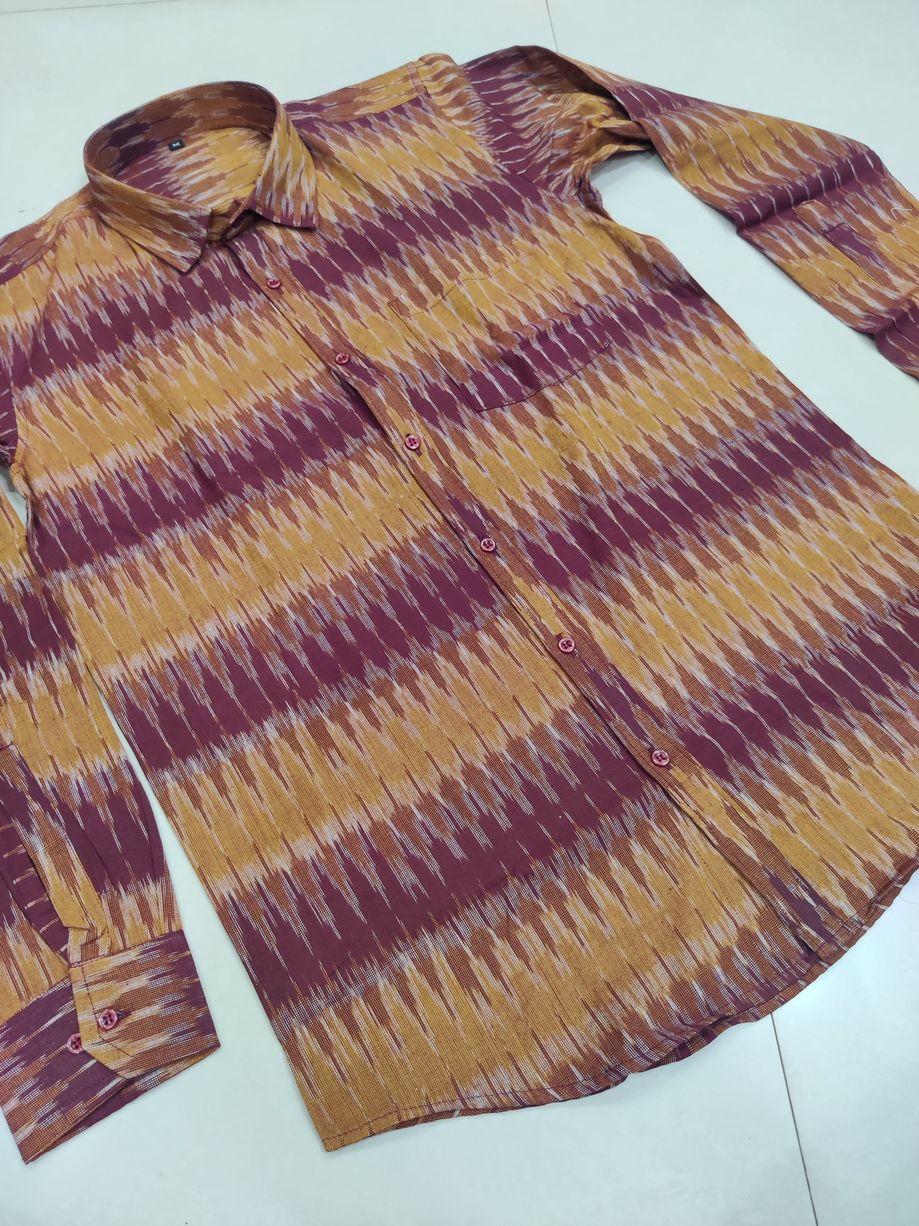 MAROON- FULL SLEEVE COTTON MEN POCHAMPALLY IKAT SHIRT 17