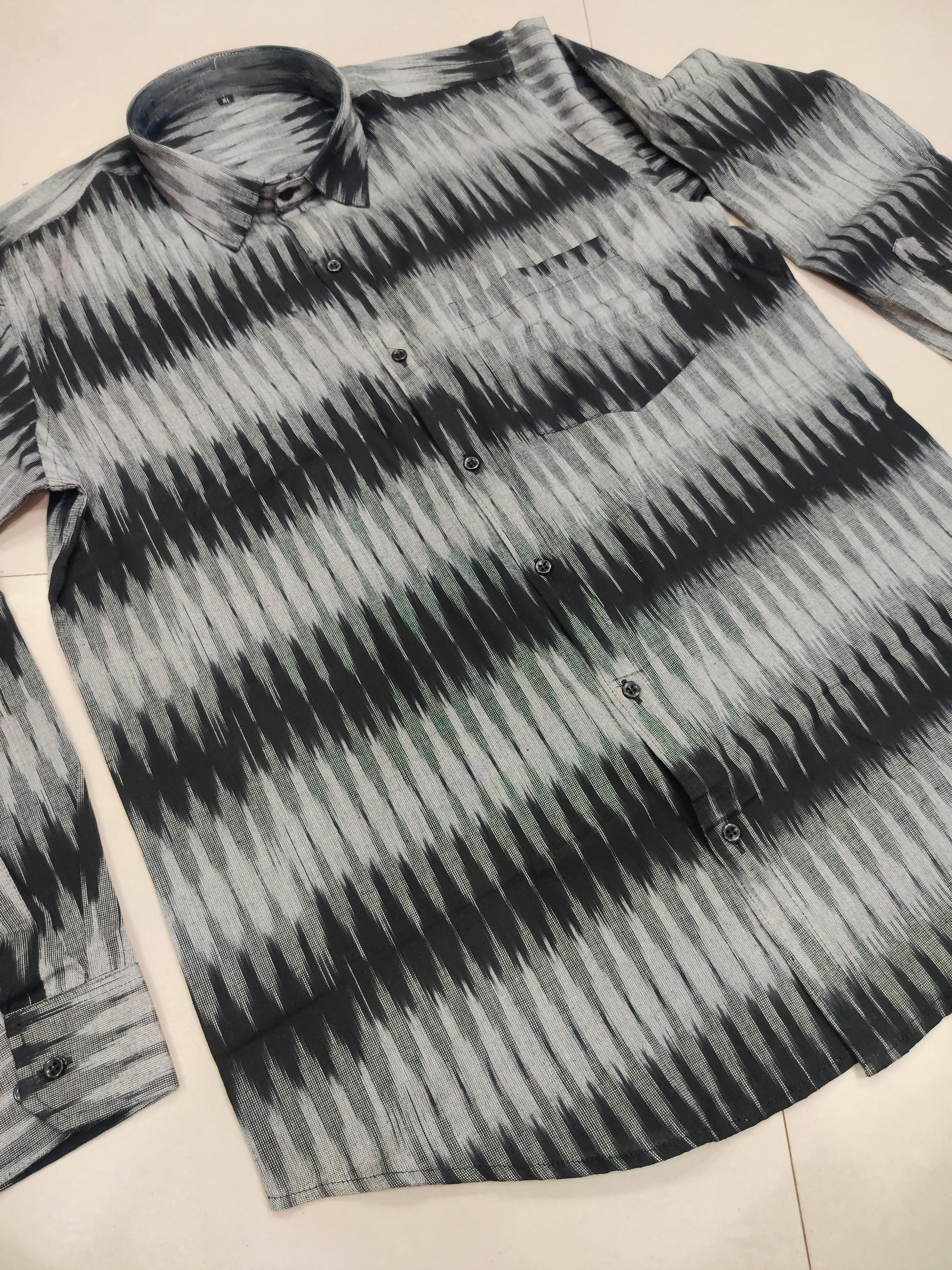 BLACK- FULL SLEEVE COTTON MEN POCHAMPALLY IKAT SHIRT 10