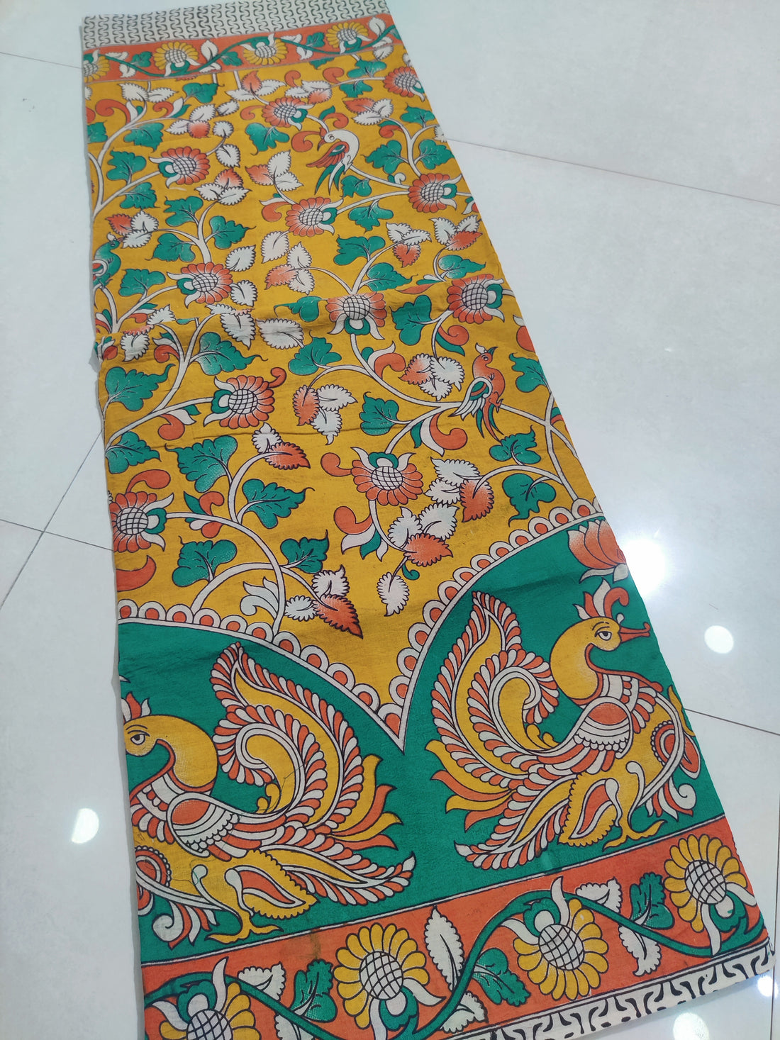 YELLOW- PRINTED COTTON KALAMKARI SAREE 06