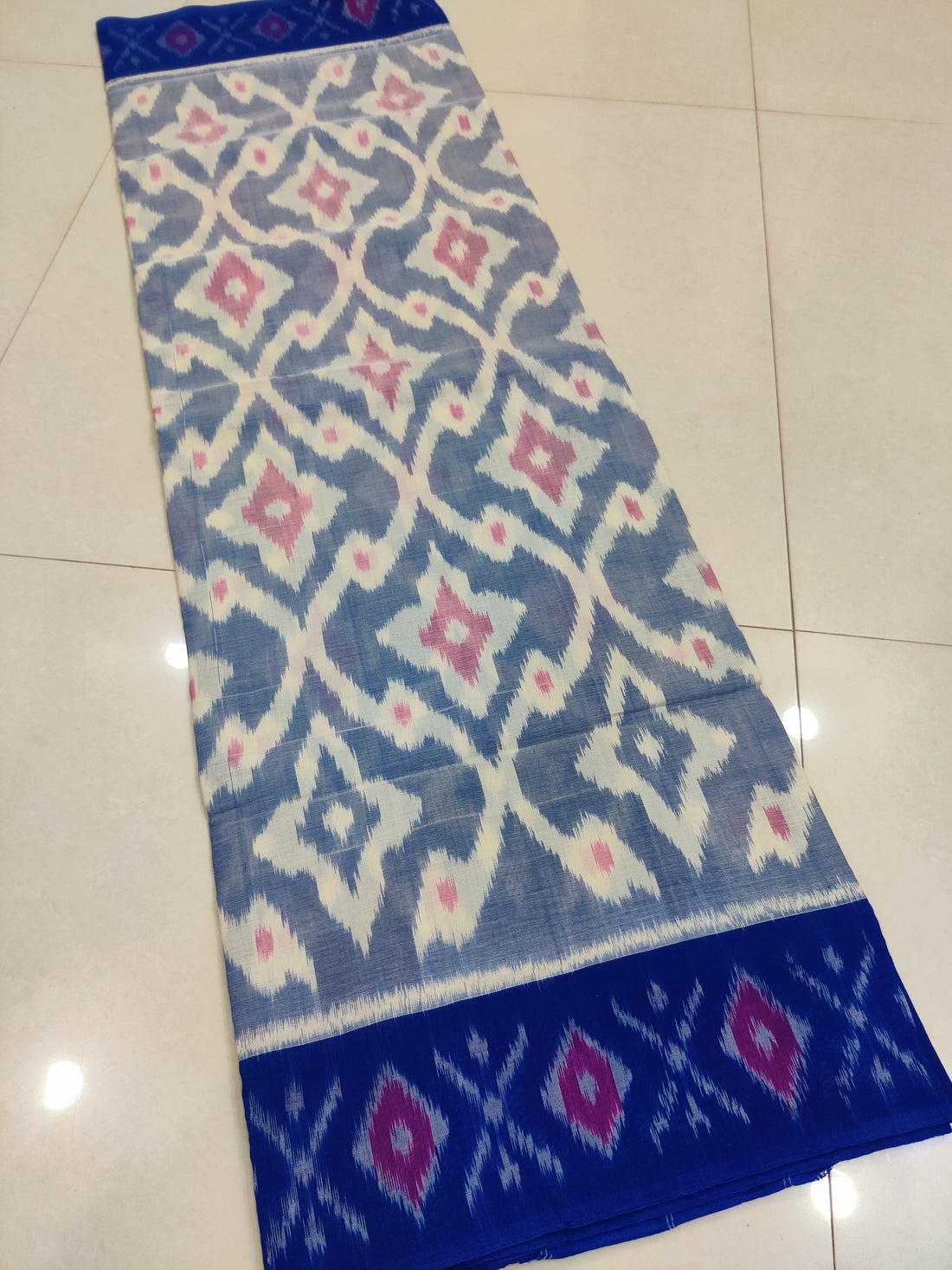 Blue - MERCERISED PURE COTTON HANDLOOM POCHAMPALLY IKAT SAREE 71