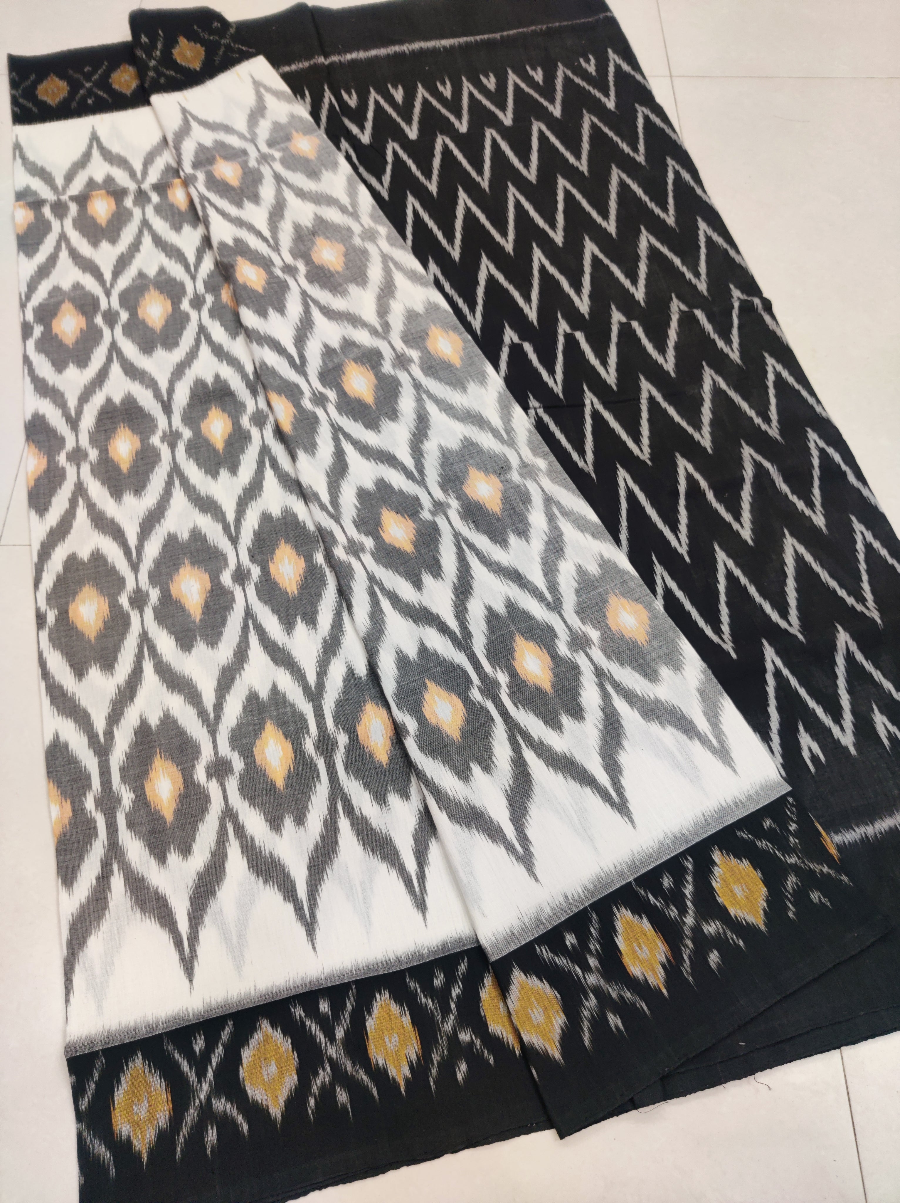 Black - MERCERISED PURE COTTON HANDLOOM POCHAMPALLY IKAT SAREE 64