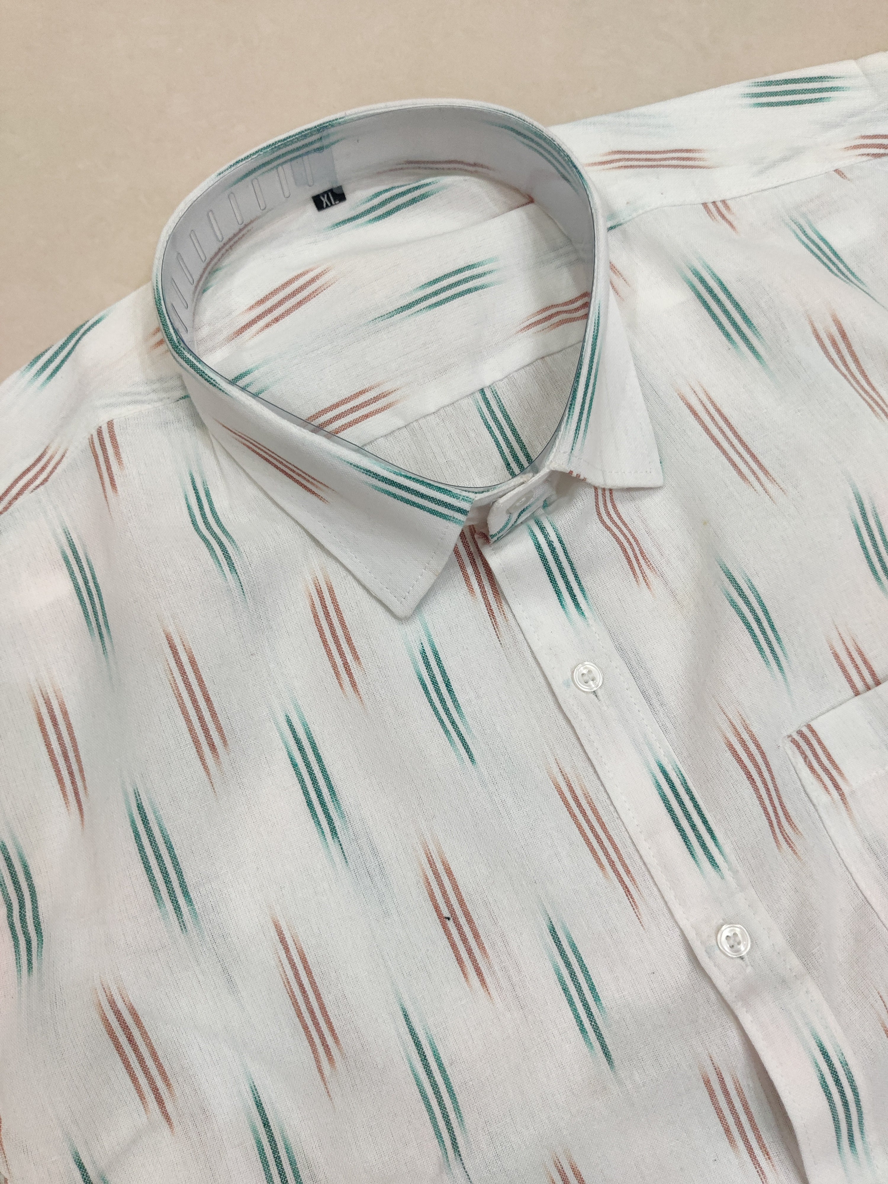 WHITE- FULL SLEEVE COTTON MEN POCHAMPALLY IKAT SHIRT 20