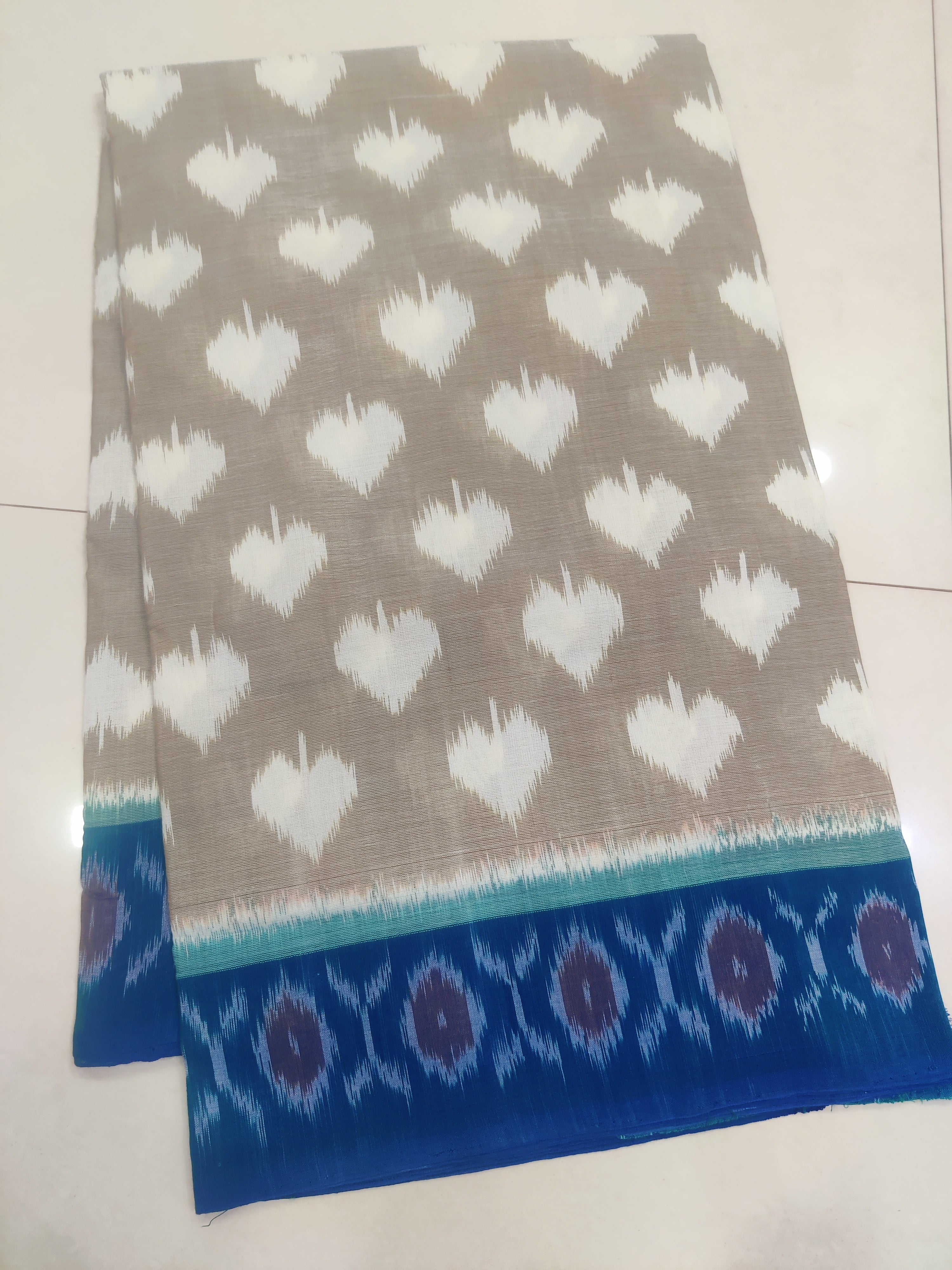 Skyblue - MERCERISED PURE COTTON HANDLOOM POCHAMPALLY IKAT SAREE 35