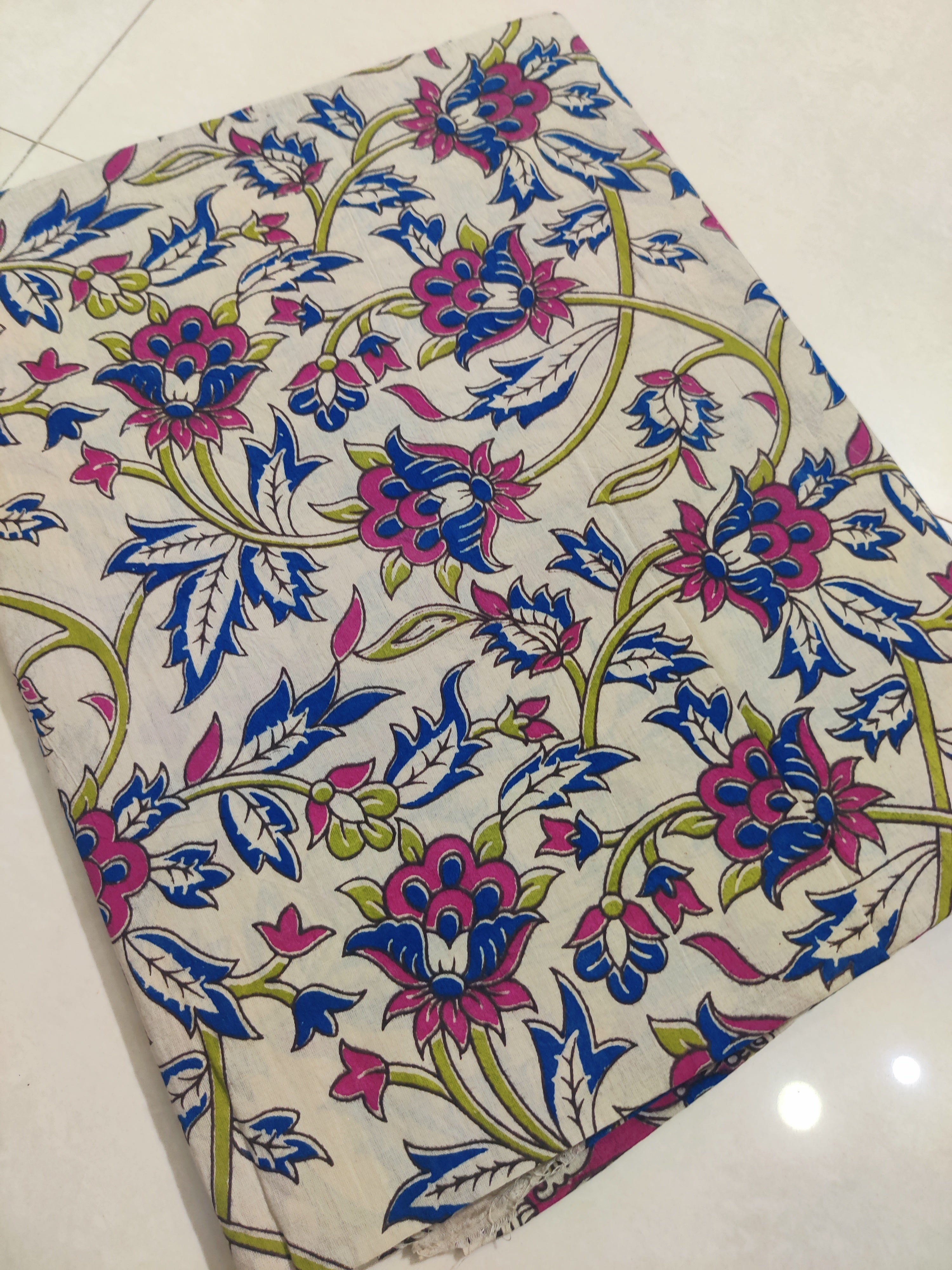 BLUE- PRINTED COTTON KALAMKARI SAREE 08