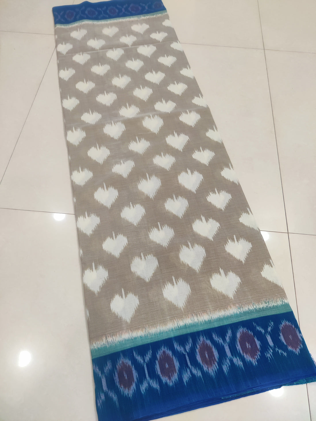 Skyblue - MERCERISED PURE COTTON HANDLOOM POCHAMPALLY IKAT SAREE 35