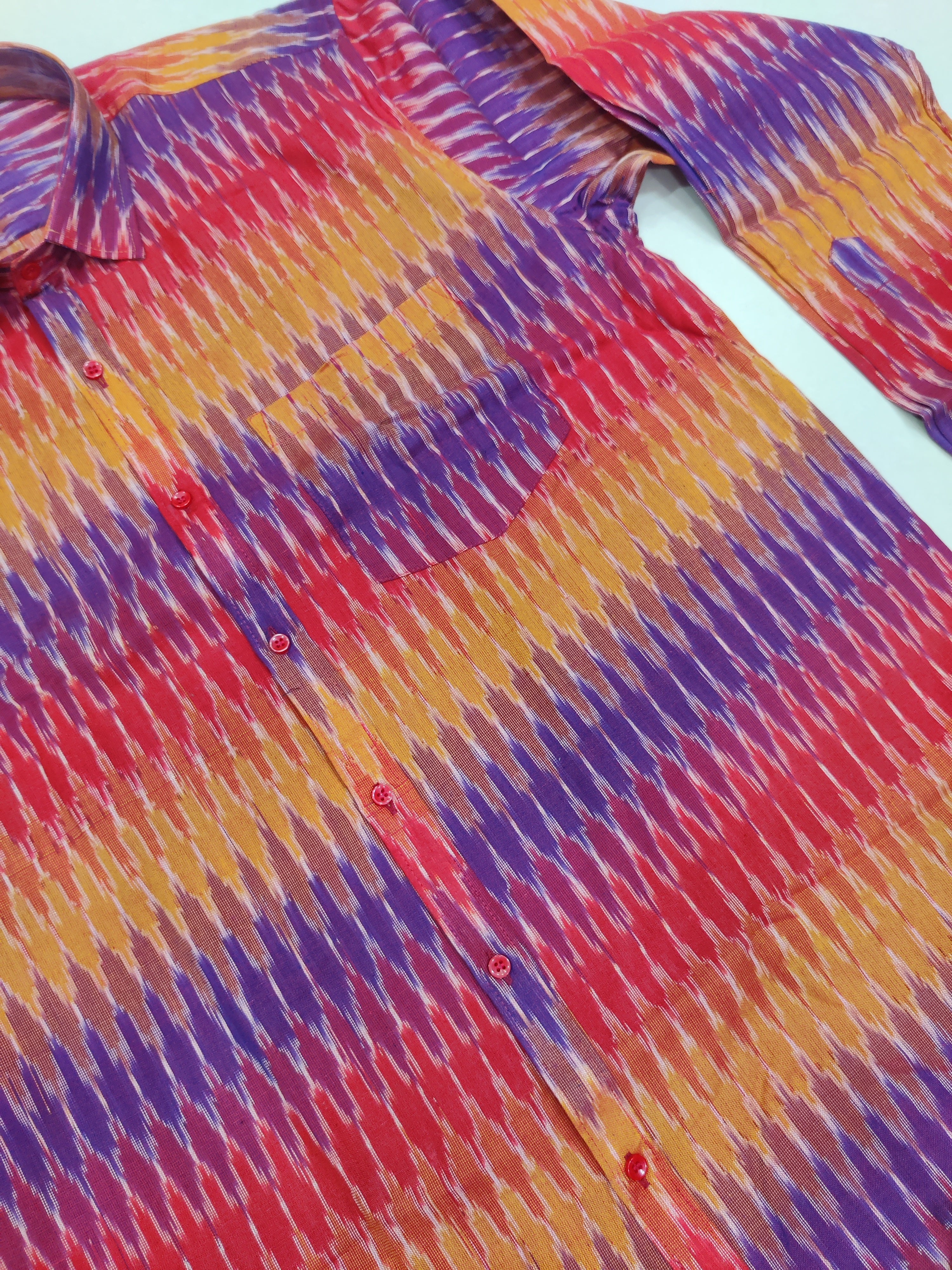 RED BLUE- FULL SLEEVE COTTON MEN POCHAMPALLY IKAT SHIRT 24