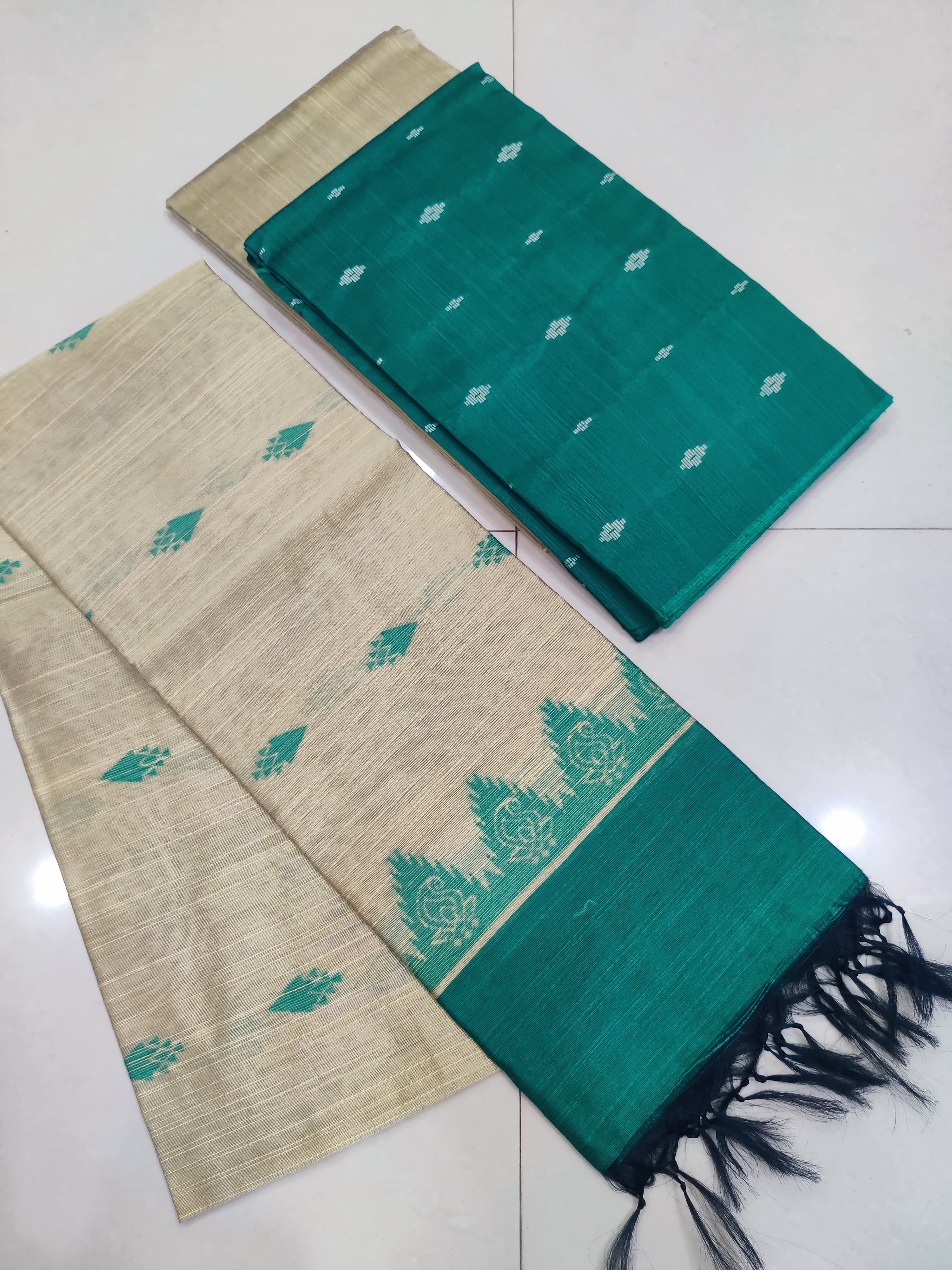 GREEN - Exclusive Raw Silk Suit Set with All-Over Butti Weaving & Slub Silk Jacquard Dupatta 08