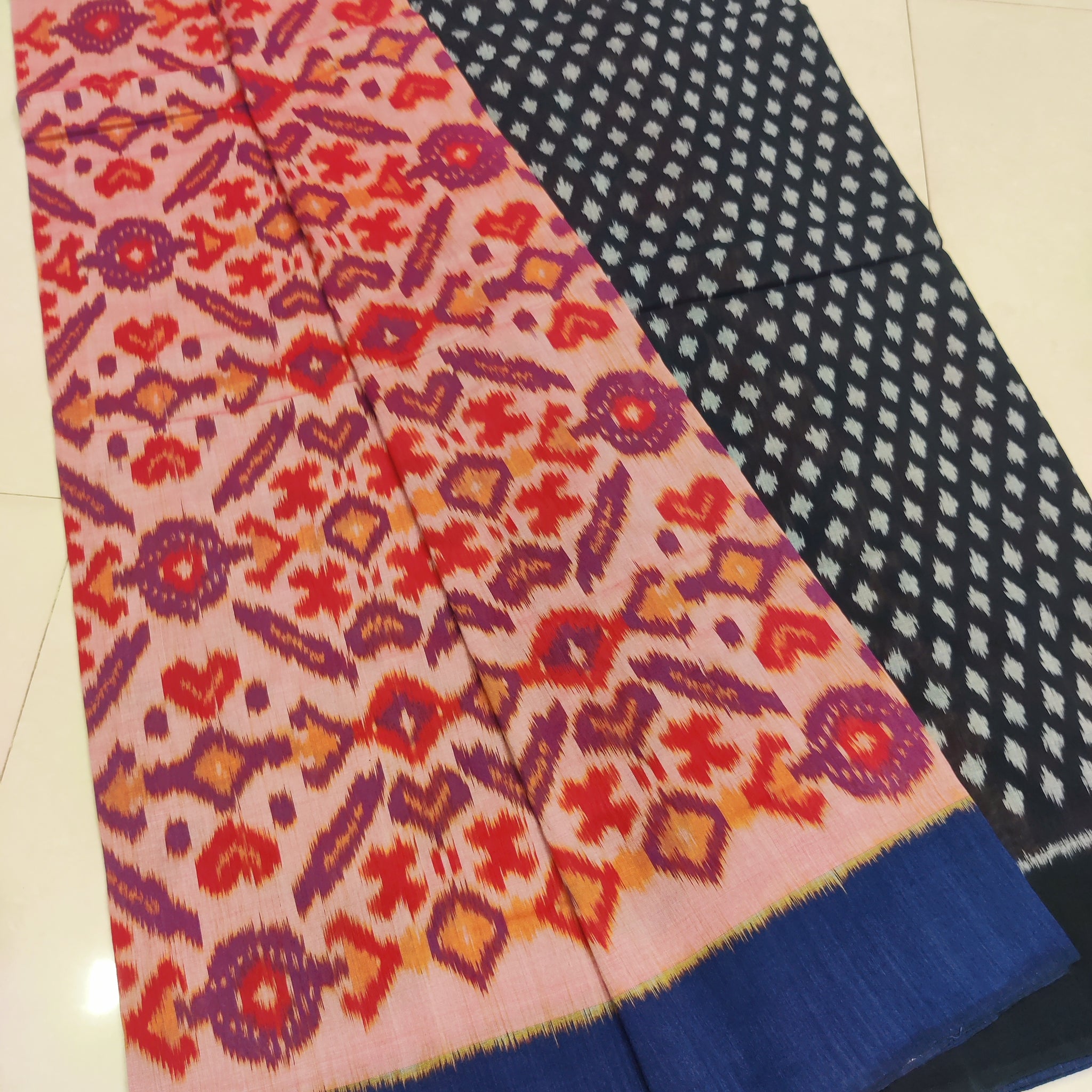 Blue - MERCERISED PURE COTTON HANDLOOM POCHAMPALLY IKAT SAREE 69