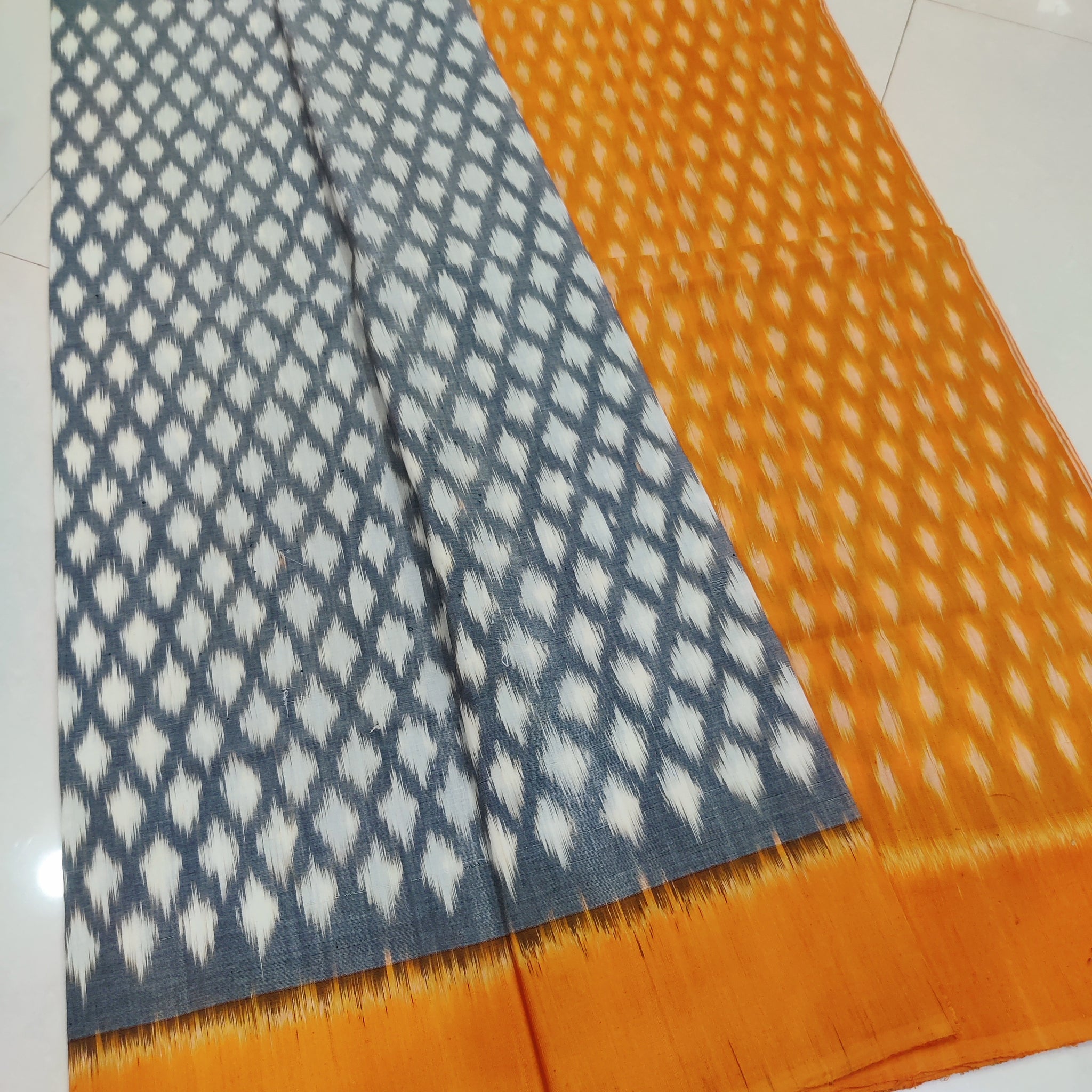 Yellow - MERCERISED PURE COTTON HANDLOOM POCHAMPALLY IKAT SAREE 31