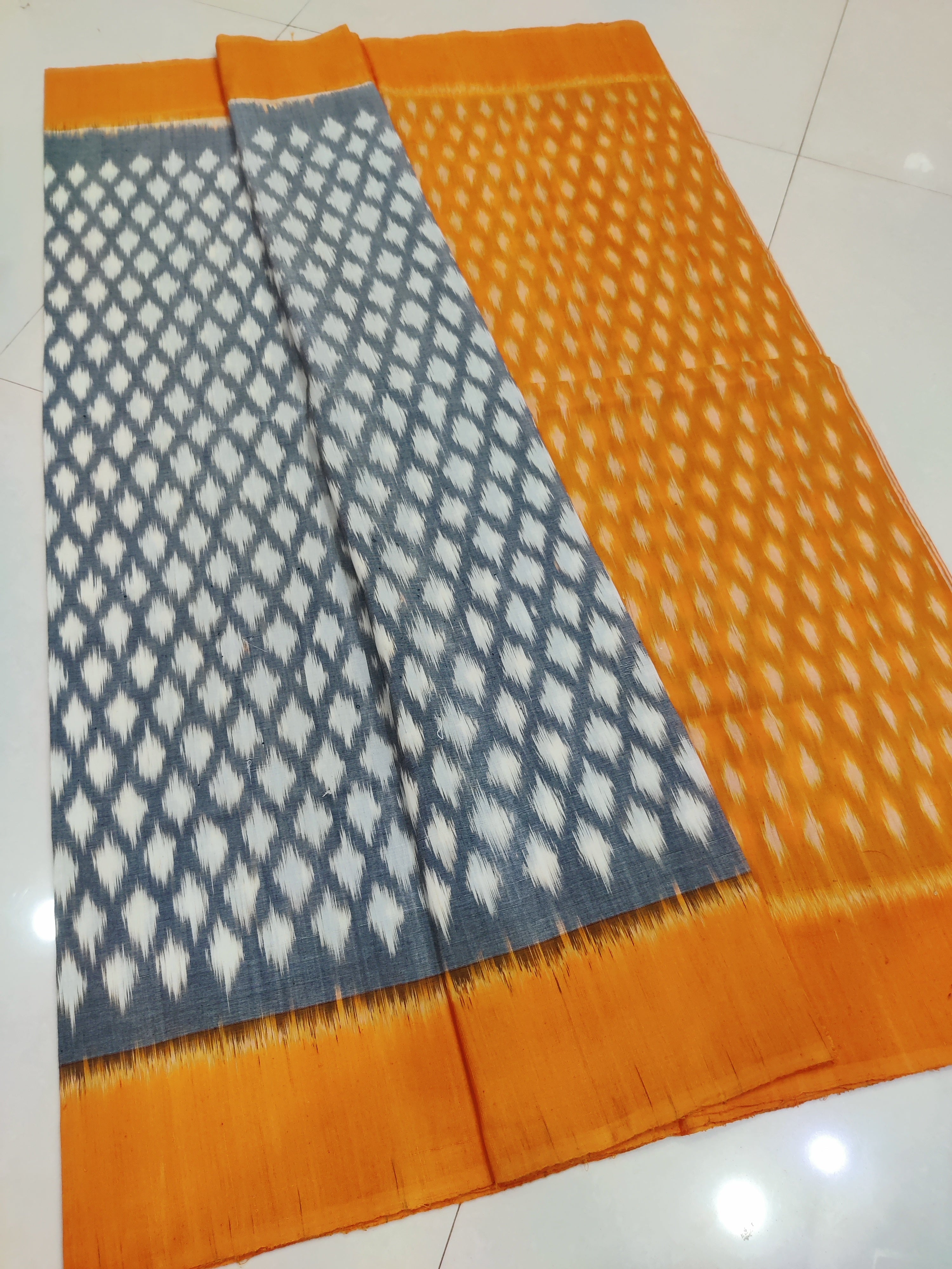 Yellow - MERCERISED PURE COTTON HANDLOOM POCHAMPALLY IKAT SAREE 31
