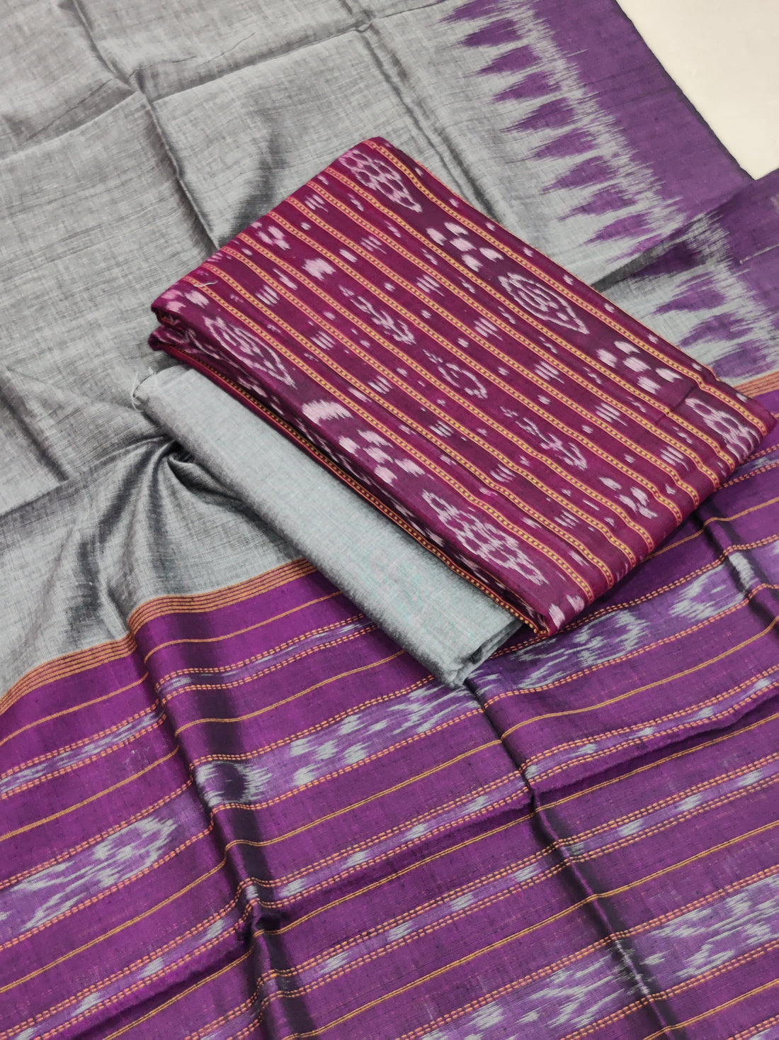 PURPLE- 3PC UNSTITCHED SAMBALPURI IKAT HANDLOOM COTTON SUIT – 05