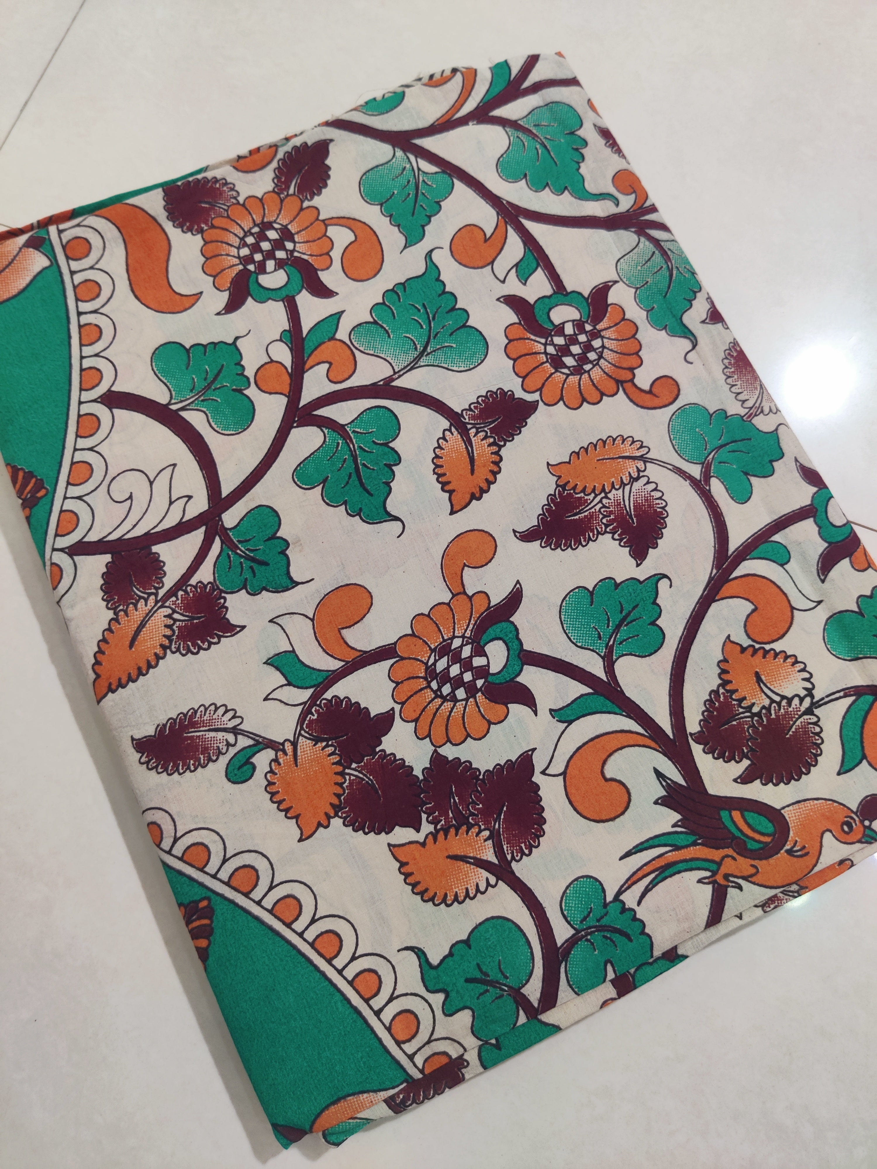 GREEN- PRINTED COTTON KALAMKARI SAREE 07