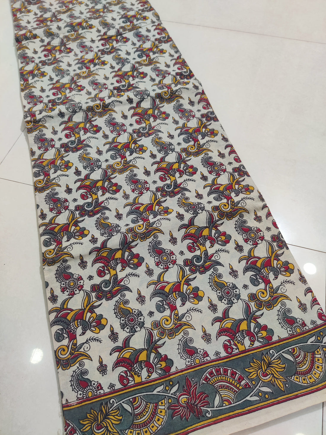 YELLOW- PRINTED COTTON KALAMKARI SAREE 03