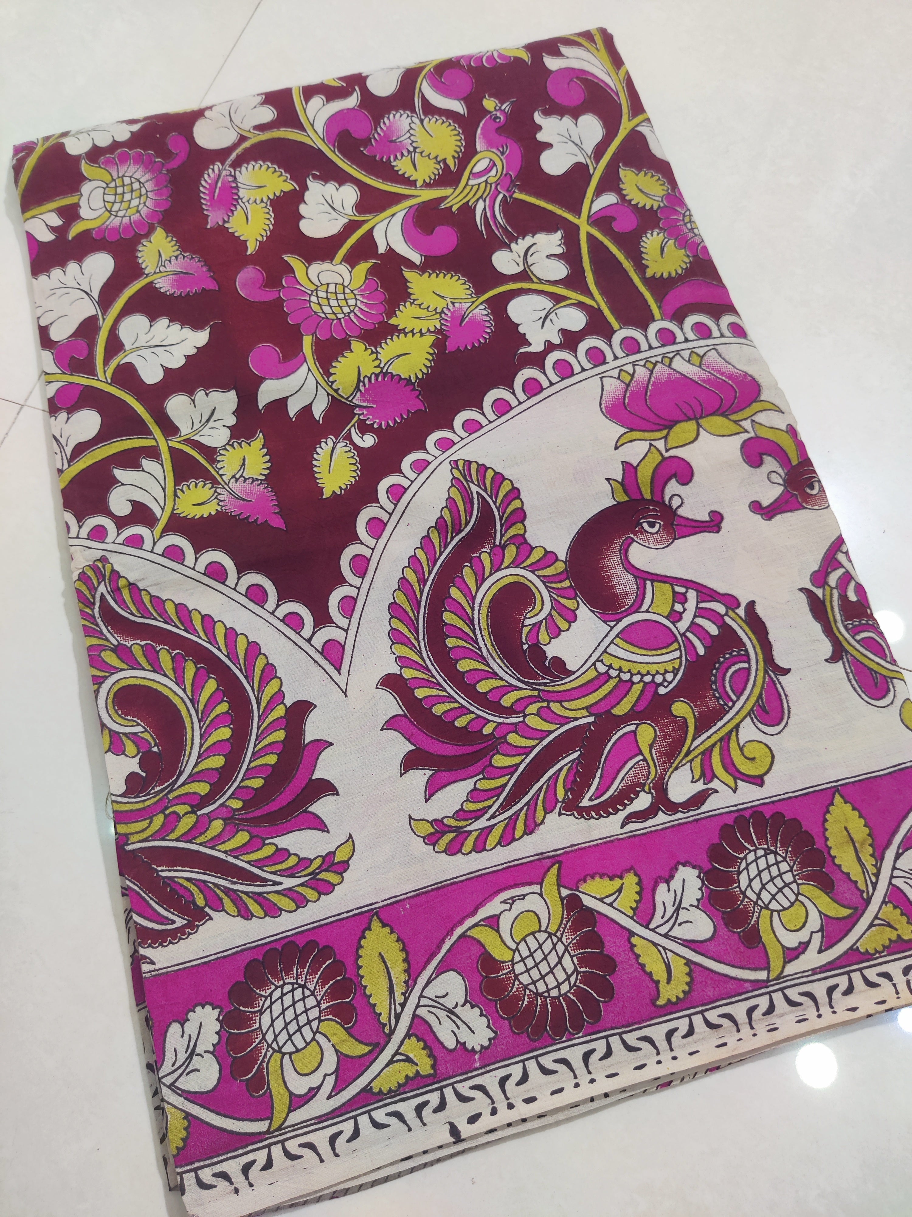 PINK- PRINTED COTTON KALAMKARI SAREE 06