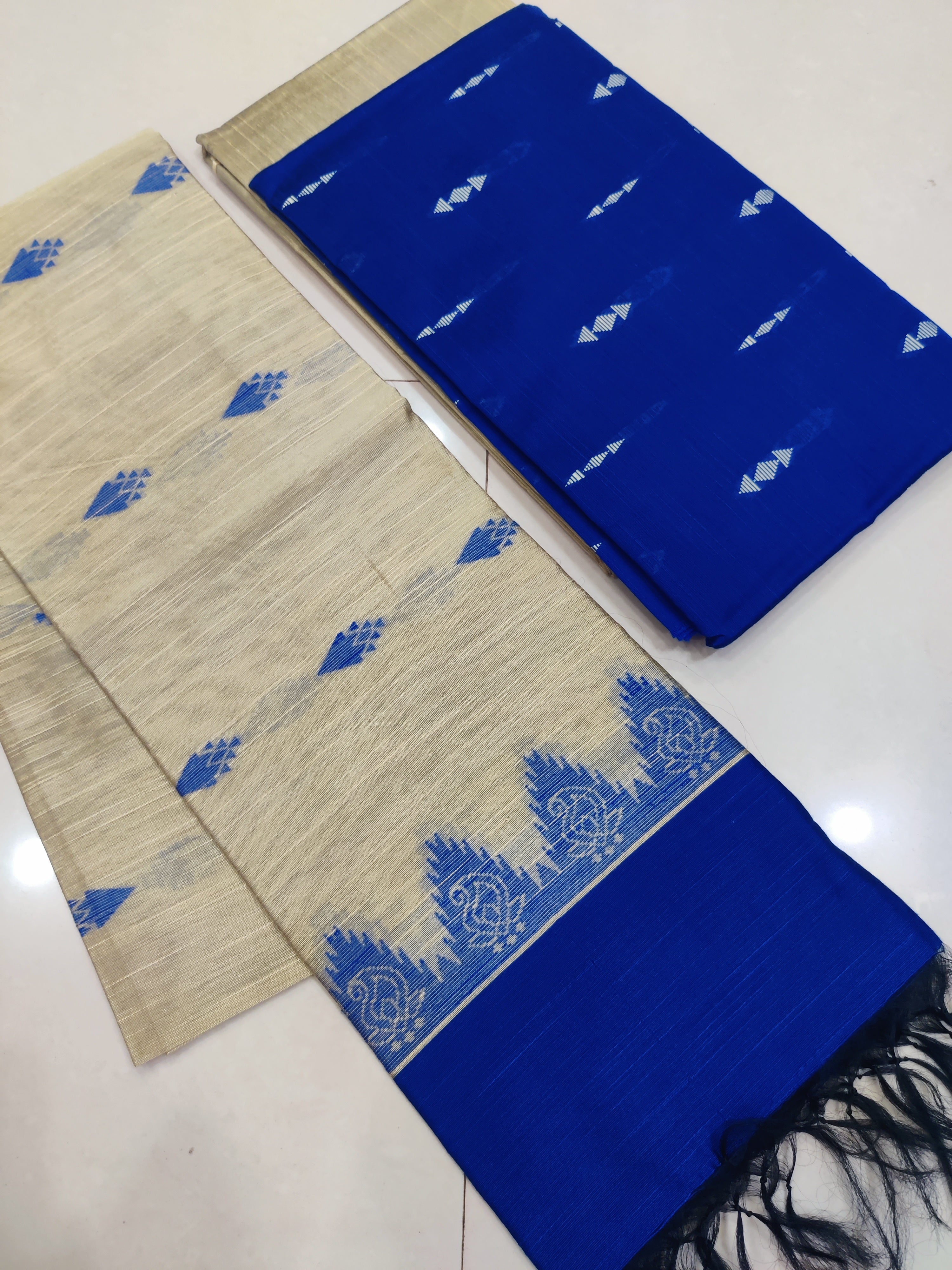 BLUE- Exclusive Raw Silk Suit Set with All-Over Butti Weaving & Slub Silk Jacquard Dupatta 23