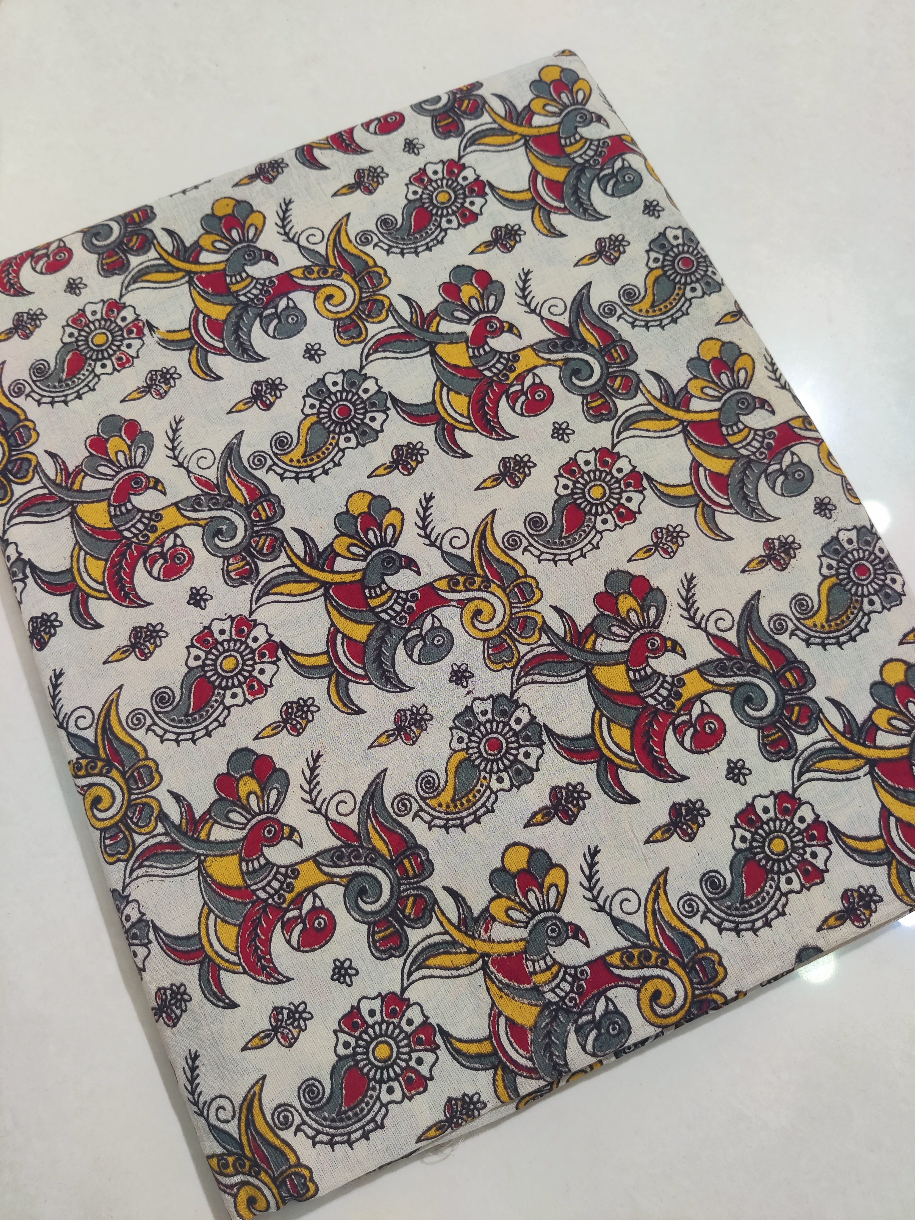 YELLOW- PRINTED COTTON KALAMKARI SAREE 03