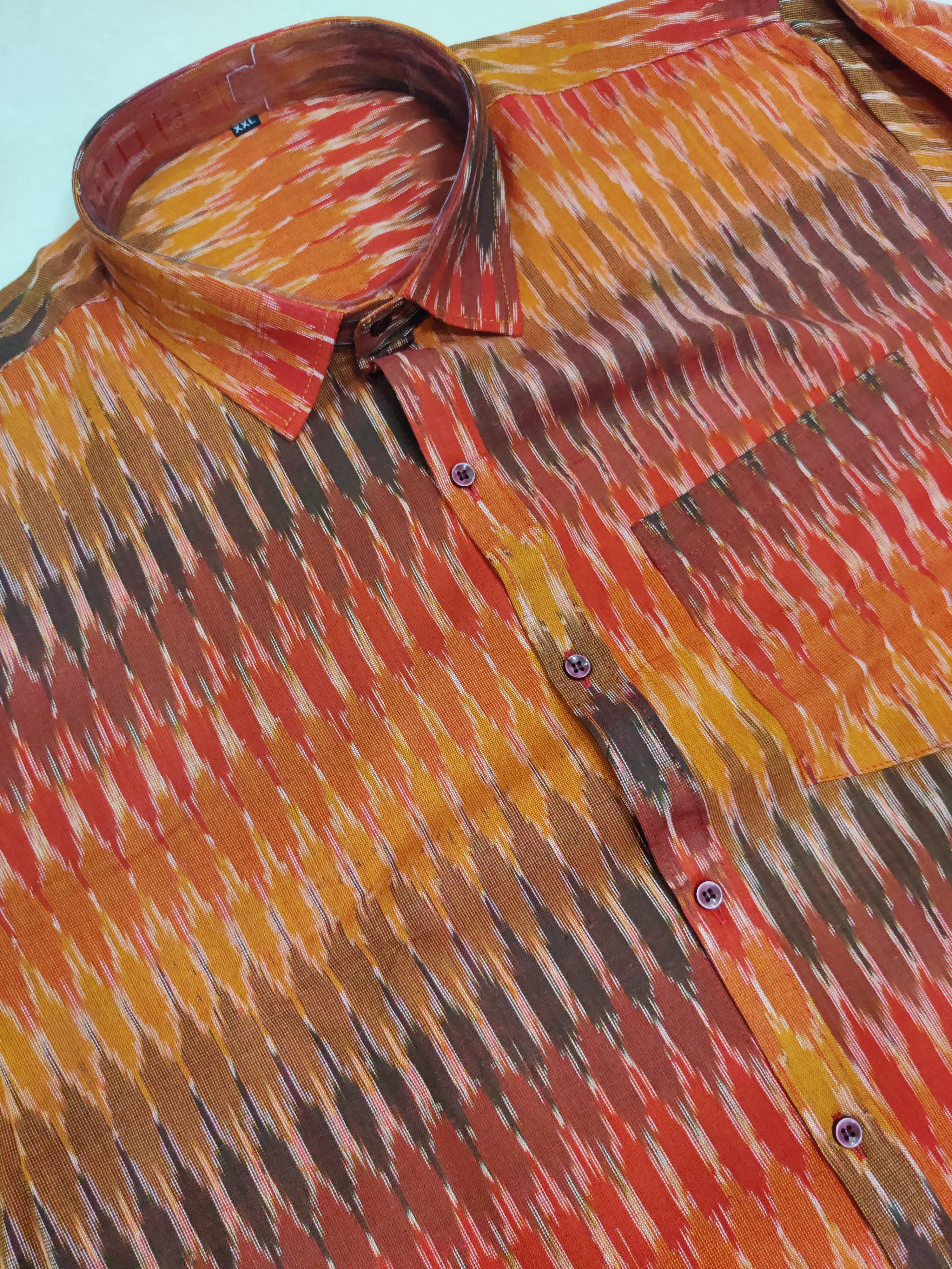 RED- FULL SLEEVE COTTON MEN POCHAMPALLY IKAT SHIRT 08