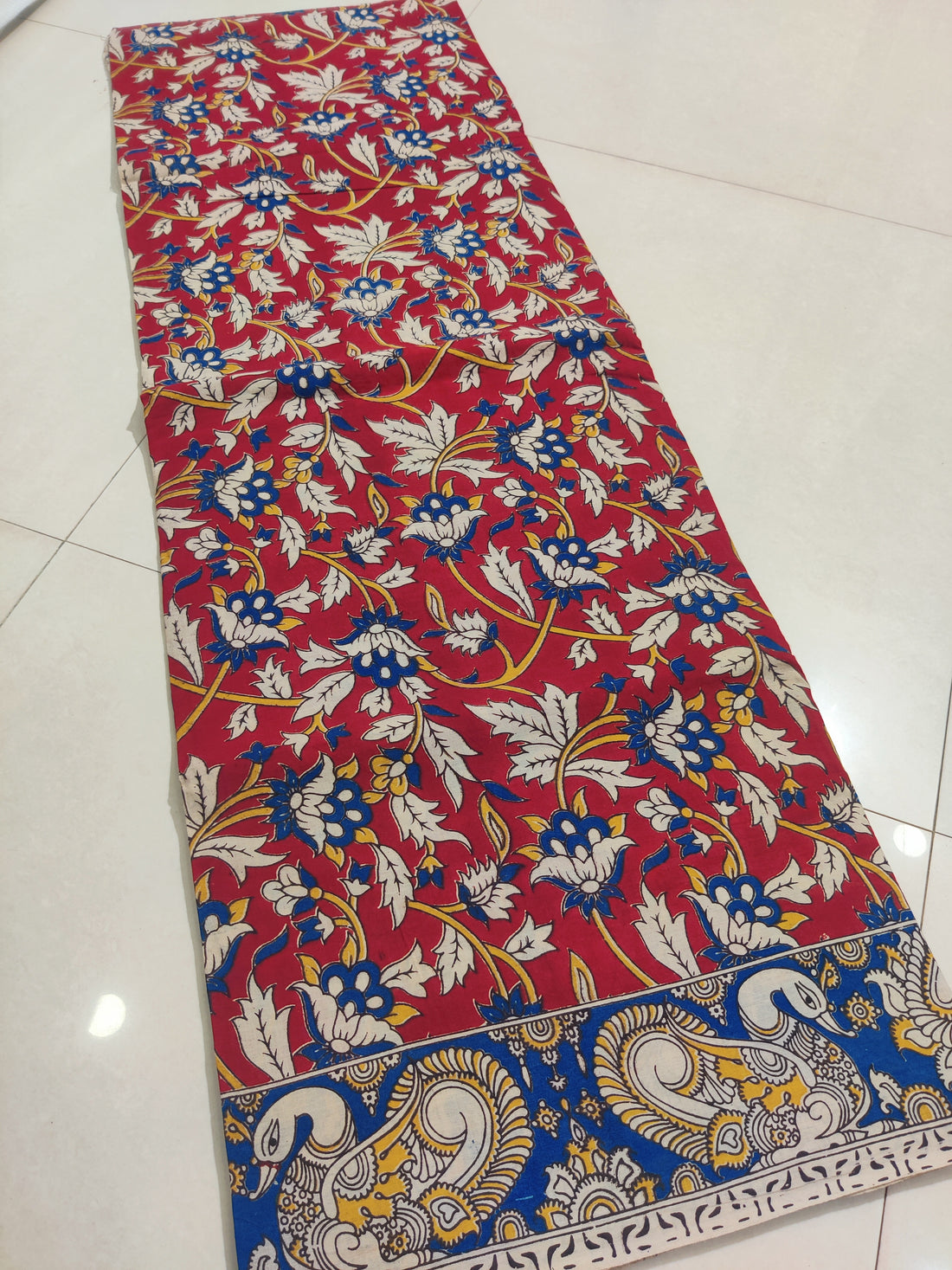 RED- PRINTED COTTON KALAMKARI SAREE 05