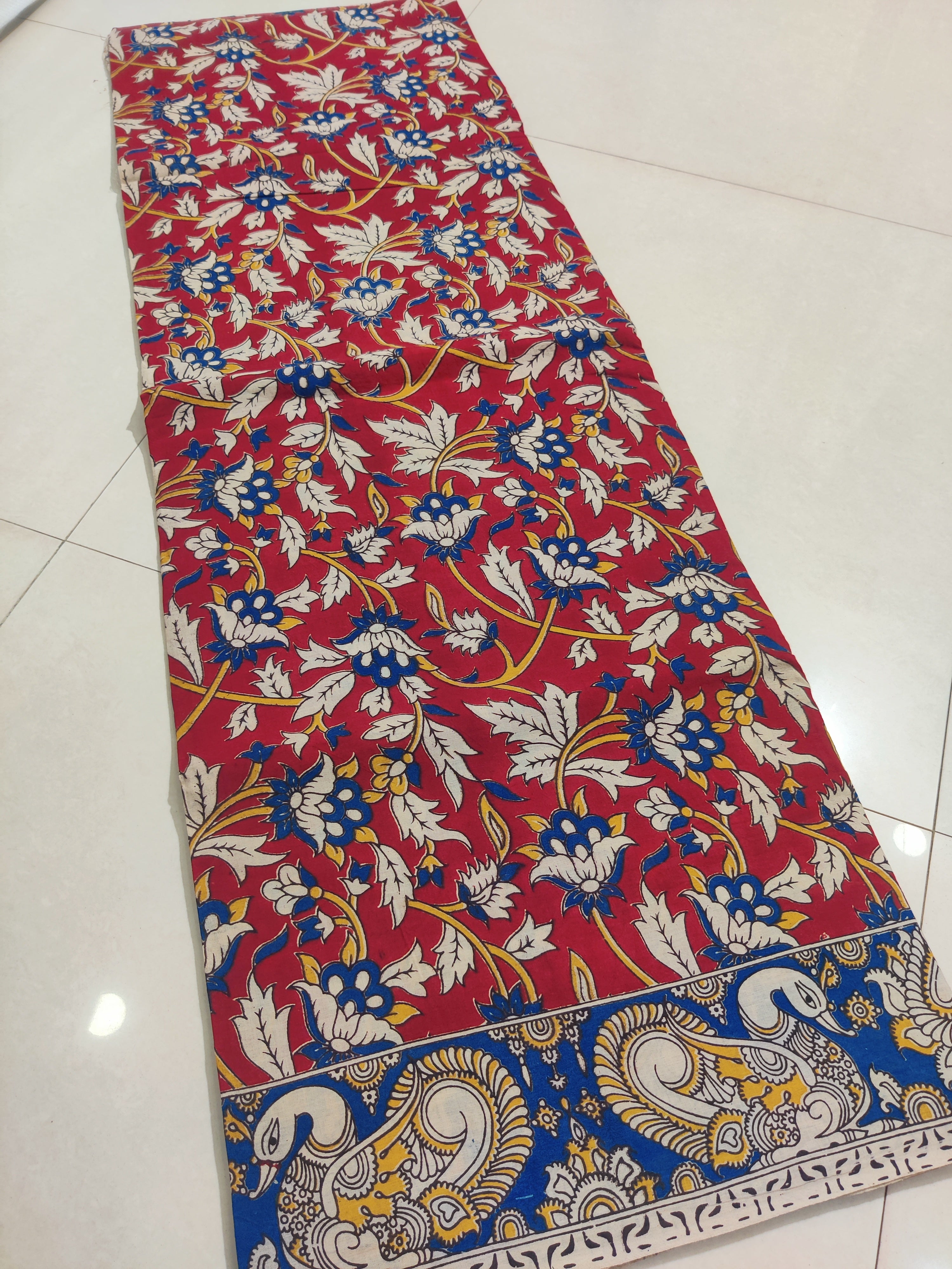RED- PRINTED COTTON KALAMKARI SAREE 05