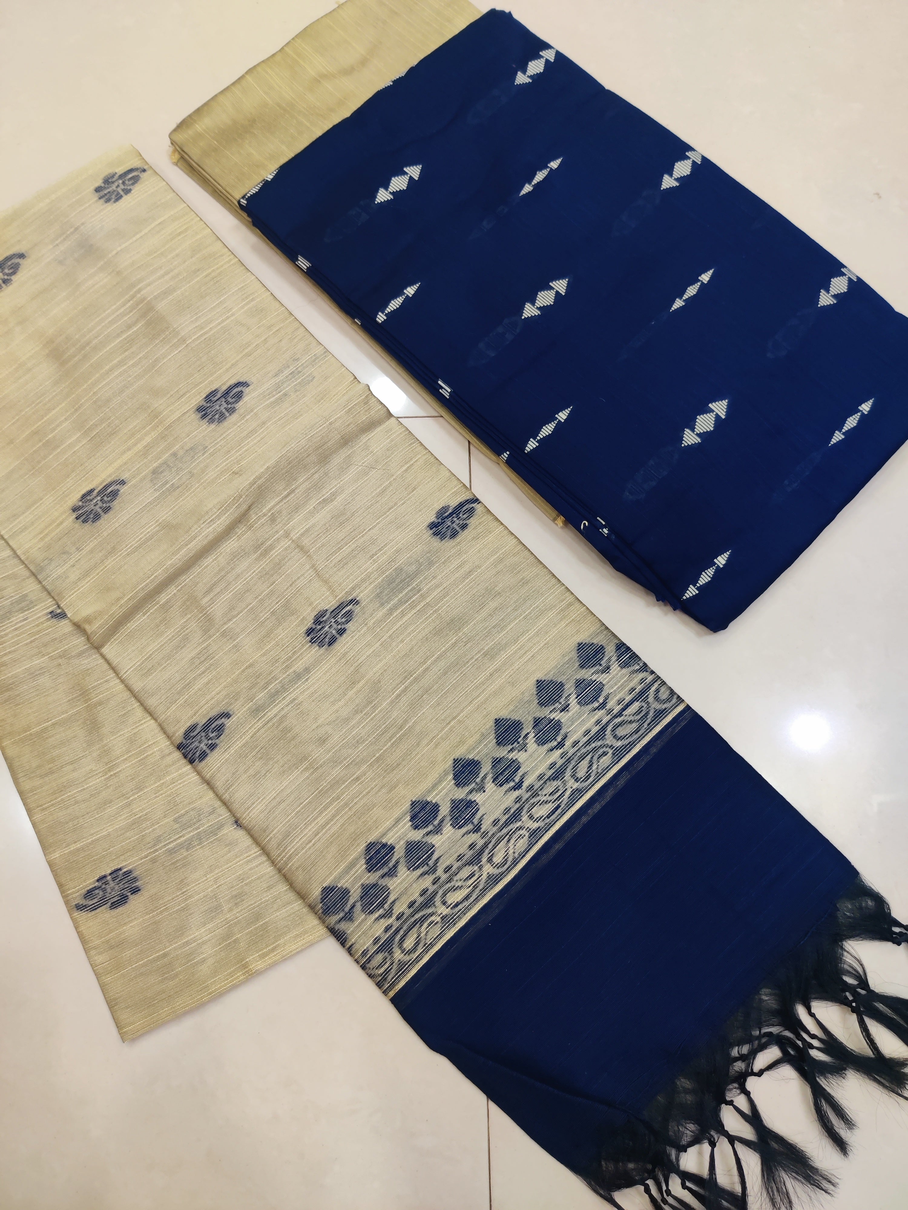 NAVY- Exclusive Raw Silk Suit Set with All-Over Butti Weaving & Slub Silk Jacquard Dupatta 24