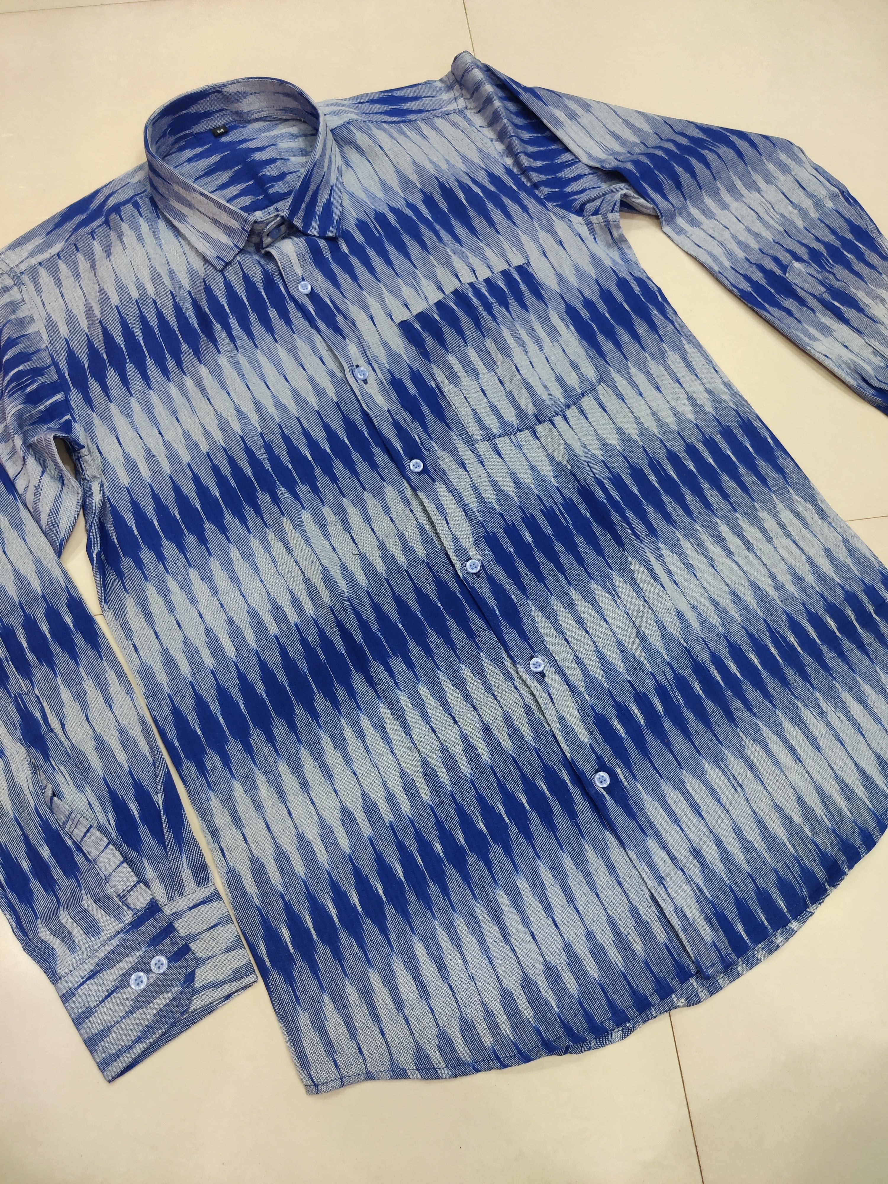 BLUE- FULL SLEEVE COTTON MEN POCHAMPALLY IKAT SHIRT 07
