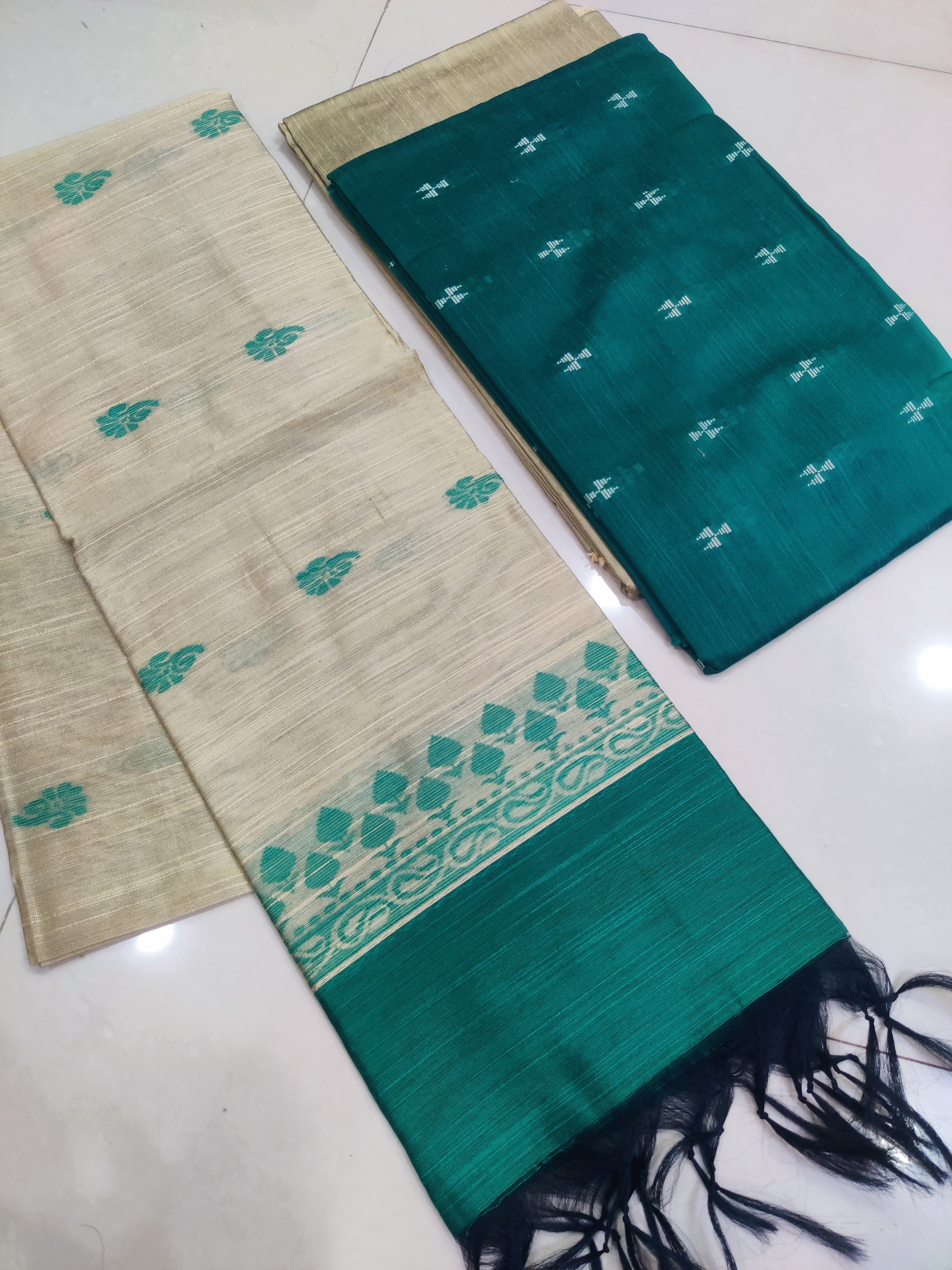 Green- Exclusive Raw Silk Suit Set with All-Over Butti Weaving & Slub Silk Jacquard Dupatta 27