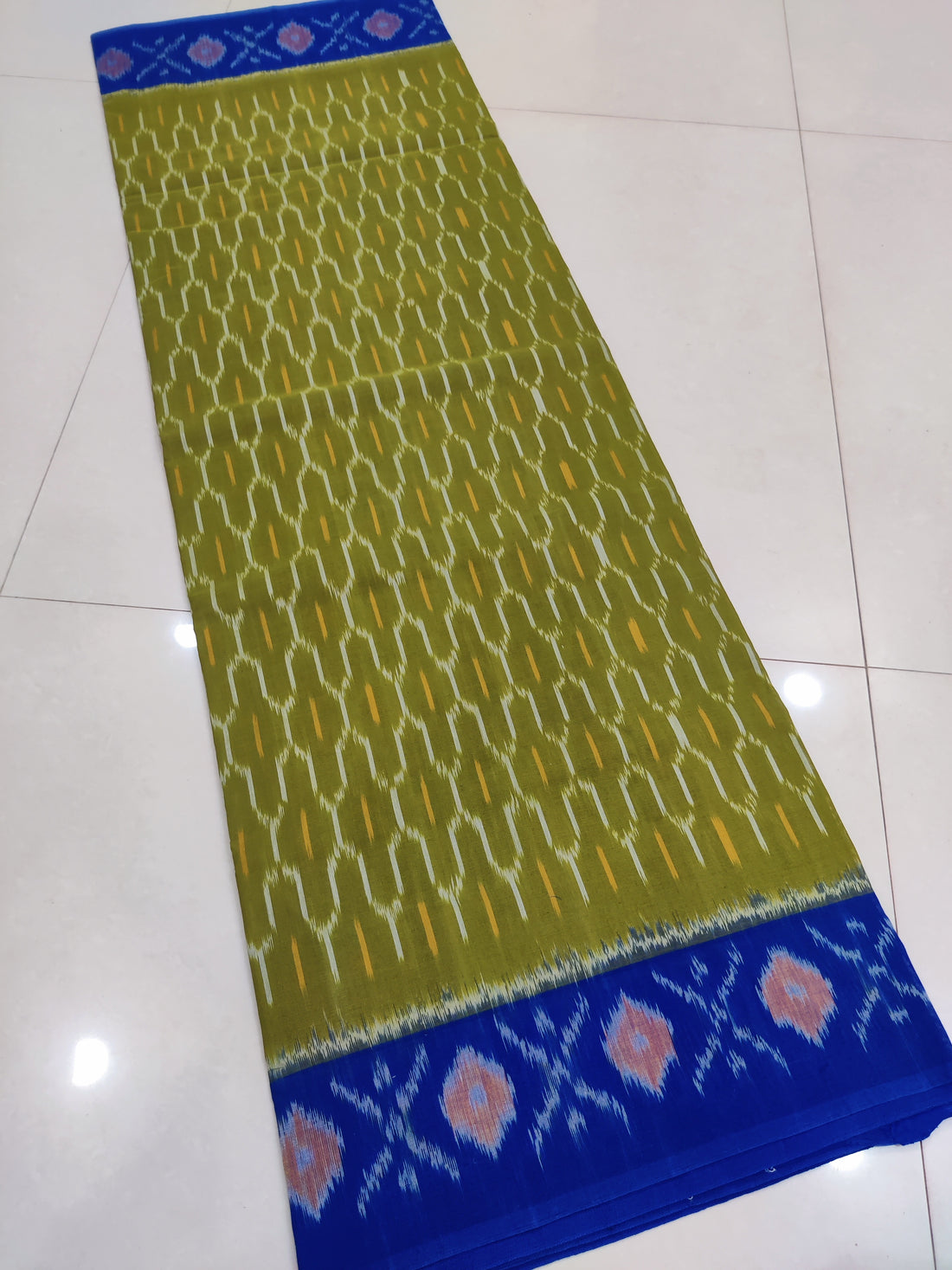 Blue - MERCERISED PURE COTTON HANDLOOM POCHAMPALLY IKAT SAREE 70