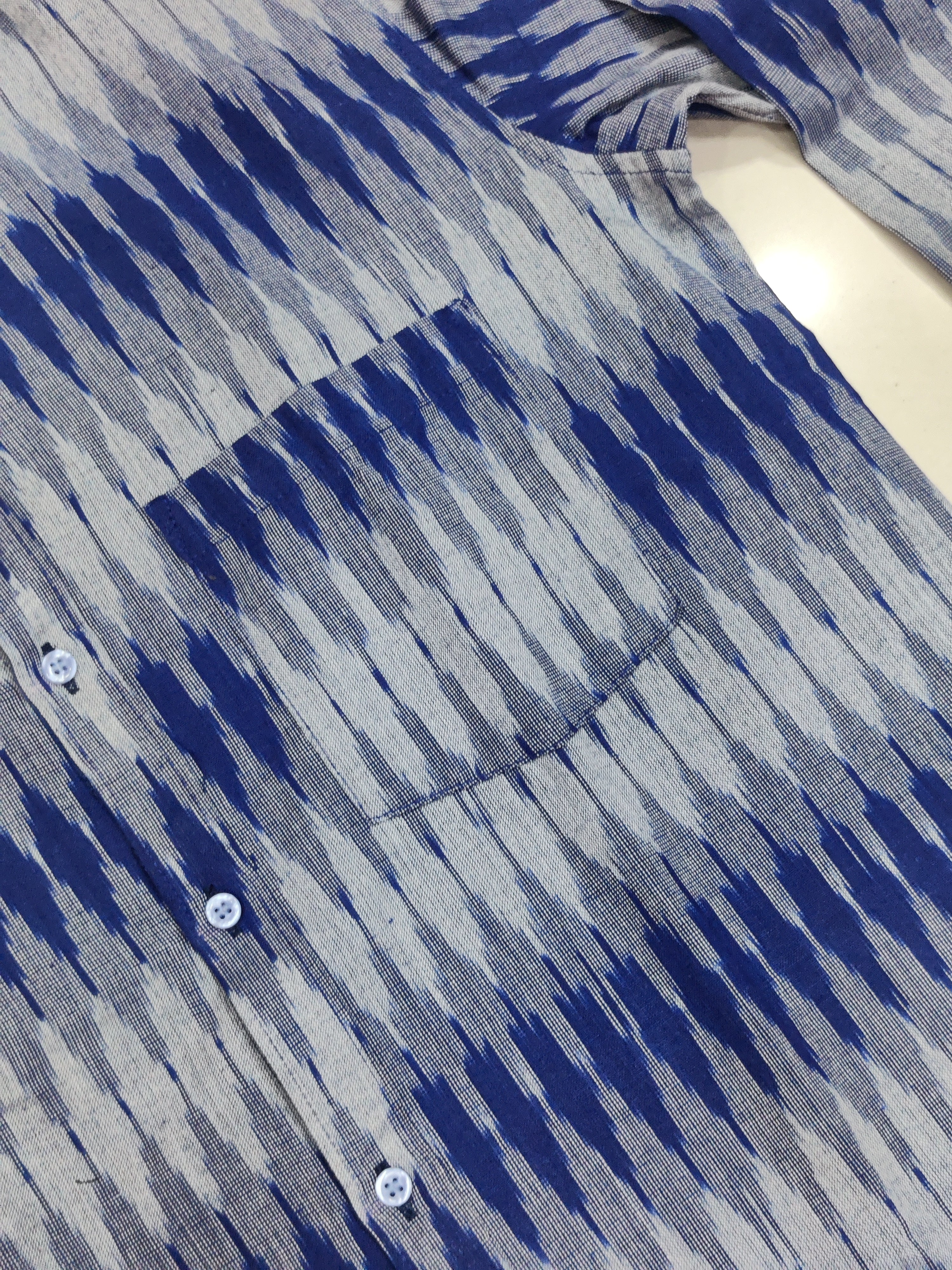 BLUE- FULL SLEEVE COTTON MEN POCHAMPALLY IKAT SHIRT 07