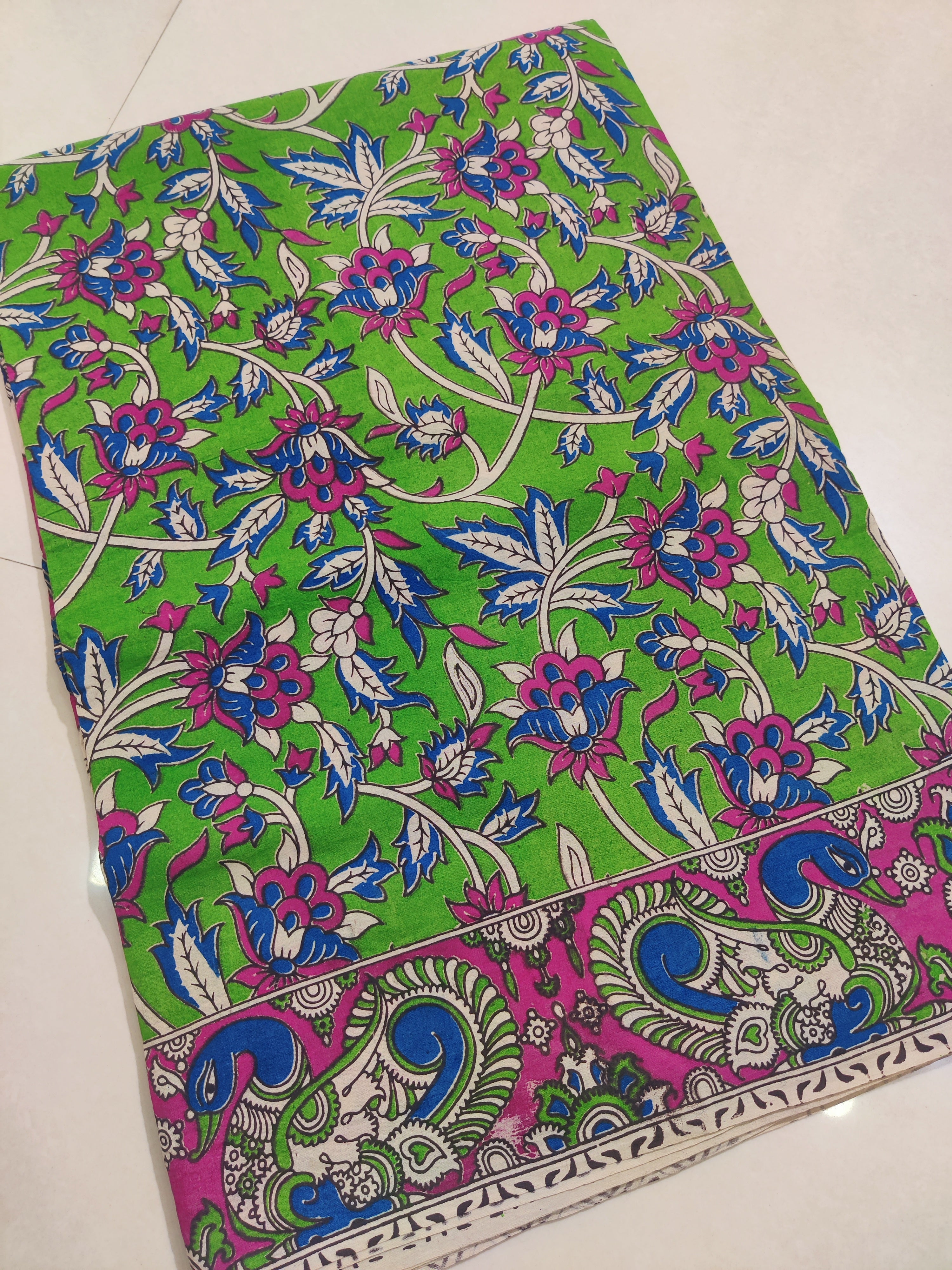 GREEN- PRINTED COTTON KALAMKARI SAREE 02